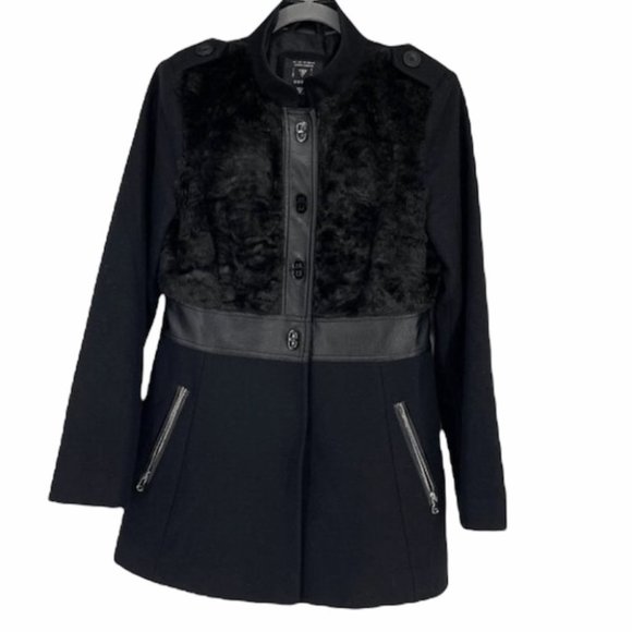 Guess Black Wool blend Faux Fur Latch button close jacket - Picture 1 of 15